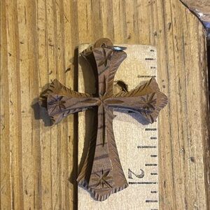 Hand-Carved Wooden Cross Pendant - dark Brown
